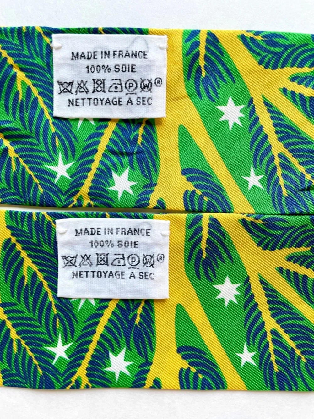 Hermès Set of 2 Twilly Scarves 100% Silk | Le Charme D’Orphee | Yellow & Green - Picture 2 of 8